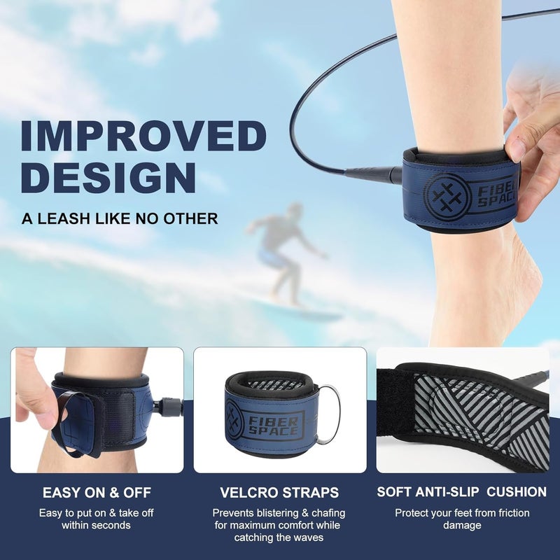 FIBER SPACE Premium Surf Leash. High Resistance Lightweight, for All Types of Surfboards. 6/9 feet-5 Colors. - Image 3